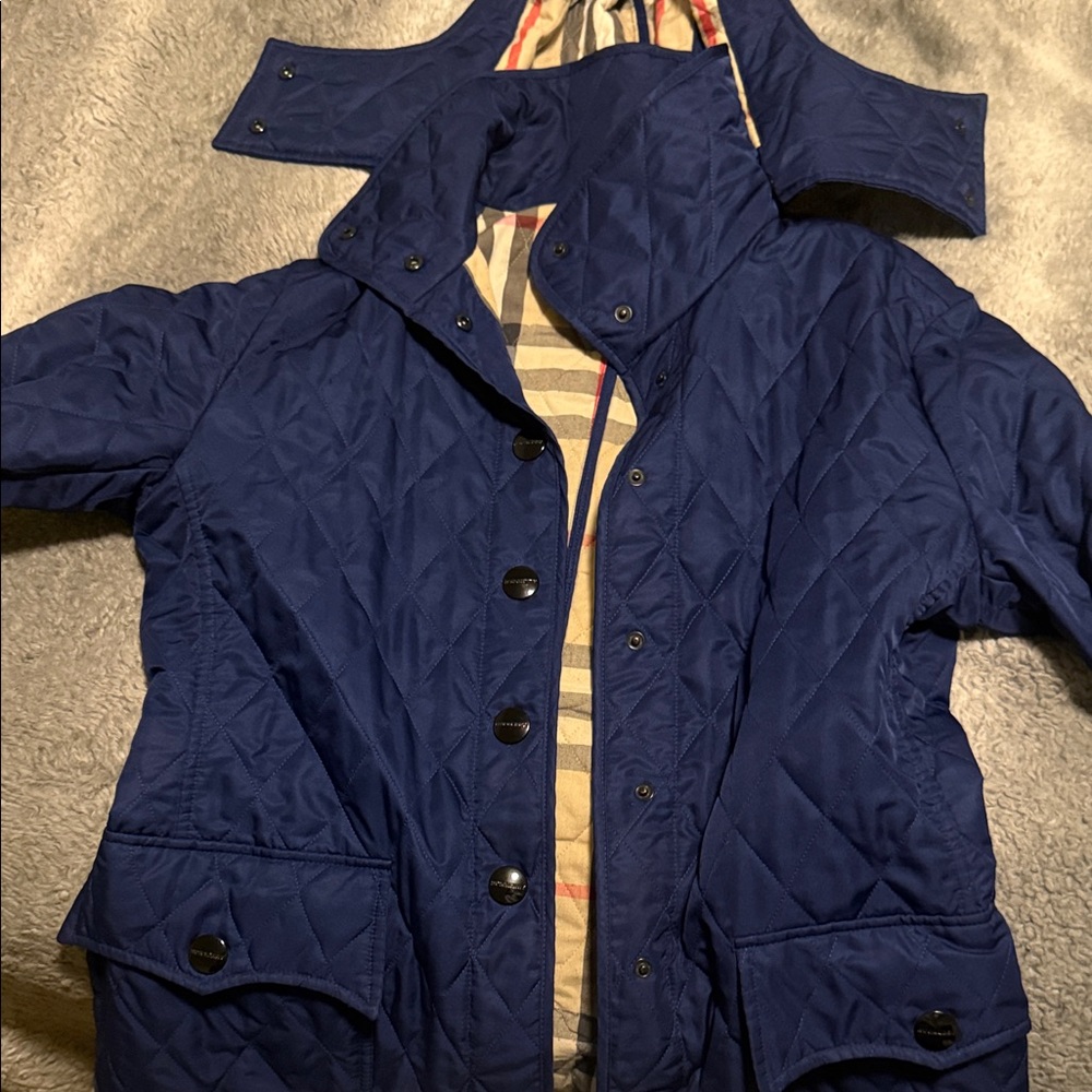 Burberry Blue Quilted Jacket with Check Lining